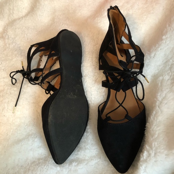 American Eagle Black Pointed Toe Lace-Up Flats - Picture 4 of 6